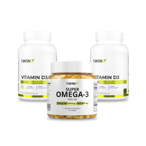 1WIN / Набор витаминов, Омега-3 90 капсул + Витамин D3 2000ME 90 капсул + подарок D3 600ME 1WIN / Набор витаминов, Омега-3 90 капсул + Витамин D3 2000ME 90 капсул + подарок D3 600ME