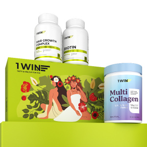 1WIN / Набор витаминов. Мультиколлаген нейтральный вкус + Комплекс для волос 60 капсул + Биотин 60 капсул 