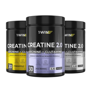 1WIN / Набор  Креатин+глютамин+аргинин 3 вкуса Нейтральный, Лесные ягоды, Ананас, 200г