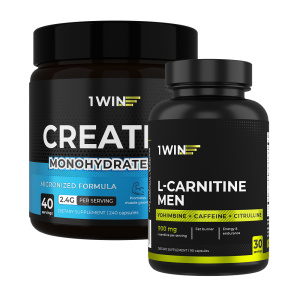 1WIN / Набор спортивных добавок  Креатин в капсулах, 240 капсул + L-карнитин MEN, 90 капсул