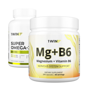 1WIN / Набор витаминов. Omega-3 XS 600мг 240 капсул + Магний с витамином В6 240 капсул