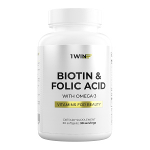 1WIN / Биотин и фолиевая кислота с Омега-3, 30 капсул