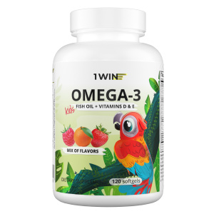 1WIN / Omega-3 Kids+Vitamins D&E. Вкус: клубника, малина, апельсин. 120 капсул