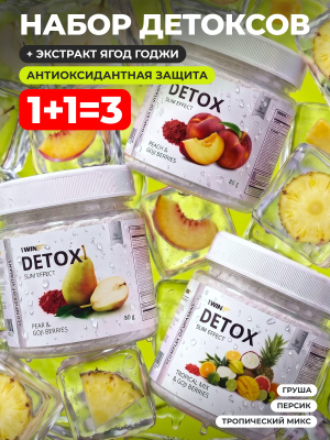 1WIN / Detox Slim Effect + Ягоды Годжи. Вкус Груша, Тропический микс, Персик, набор из 3-х банок