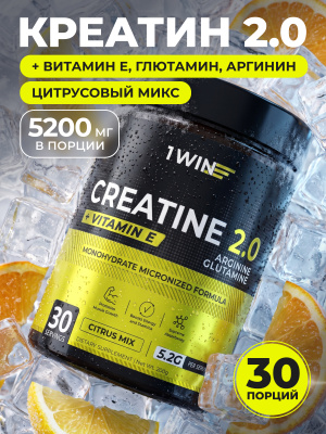 1WIN / Креатин+Глютамин+Аргинин+Витамин Е Вкус Лимон-лайм, 30 порций, 200 г