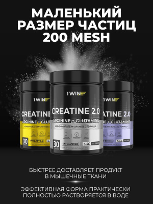 1WIN / Креатин моногидрат + глютамин + аргинин. Вкус Ананас, 200 г, 30 порций