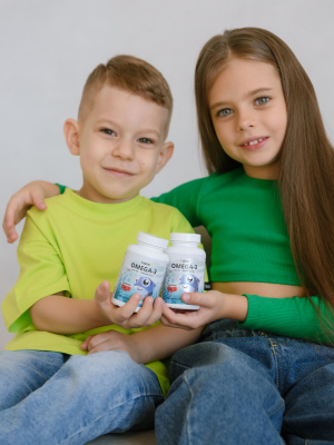 1WIN / Omega-3 Kids+Vitamins D&E, Малина и травы, 120 капсул