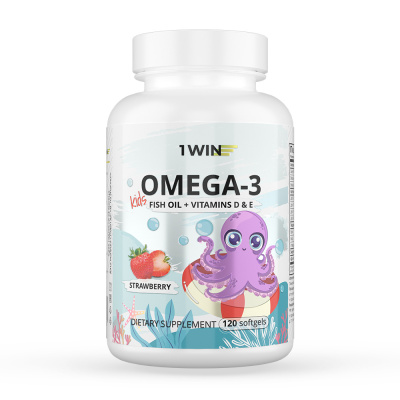 1WIN / Omega-3 Kids+Vitamins D&E, клубника, 120 капсул