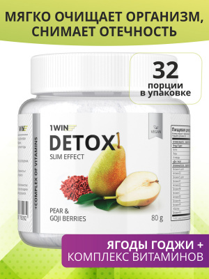 1WIN / Detox Slim Effect / Напиток дренажный Детокс Слим Эффект + Ягоды Годжи, Вкус: Груша, 32 порции