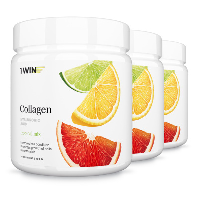 1WIN / Коллаген + Гиалуроновая кислота + Витамин С, Вкус: Тропический микс, набор из 3-х банок
